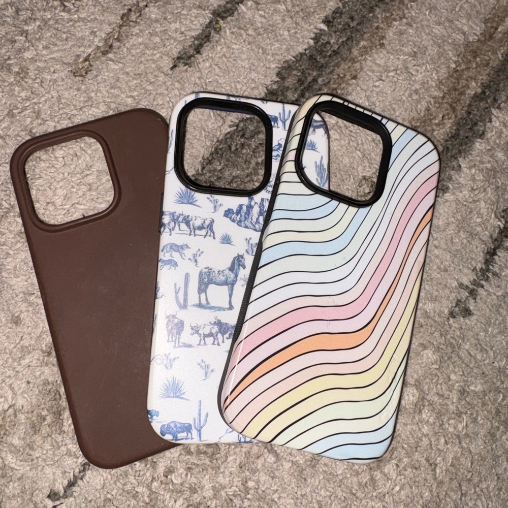 Pastel Wave, Brown Silicone, and Cowboy Phone Case Set